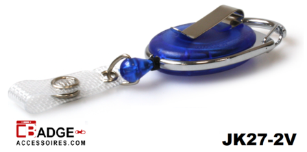 Karabijn jojo met riemclip op achterzijde en versterkt bandje doorschijnend blauw