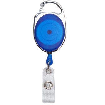 Kunststof karabijn badge-jojo comfortabel door zijn platte behuizing doorschijnend blauw