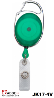 Kunststof karabijn badge-jojo comfortabel door zijn platte behuizing doorschijnend groen