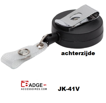 Kunststof jojo (40 mm) met sterke zilveren riemclip op achterzijde met versterkt bandje