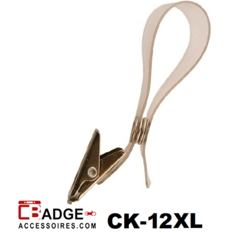 Badge-clip voorzien van metalen krokodillen knijper en een 130 mm EXTRA LANG flexibel helder vinyl bandje