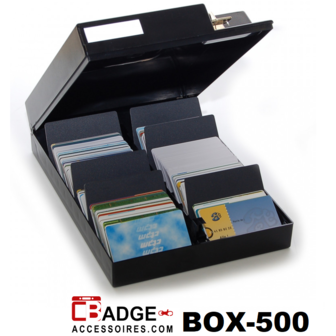 Veilige opbergbox met vergrendeling voor plastic kaarten. Leverbaar met 8 verdelers en twee sleutels. Ideaal om veilig te trans