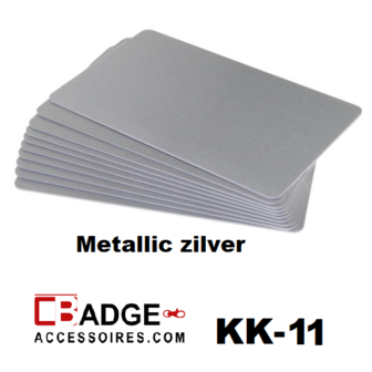 Solid metalliek zilver dubbelzijdig gekleurde kunststof PVC kaart in creditkaart formaat. dikte 0.76 mm