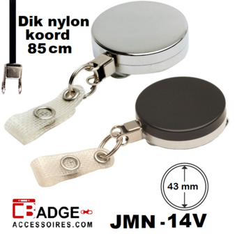 Metaal jojo Pro 43 x 10 mm , stevige riemclip achterzijde versterkt bandje en 85 cm dik nylon koord