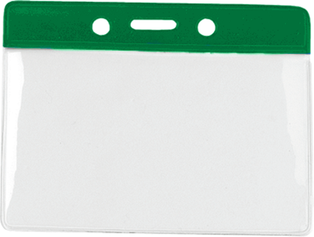 Zachte vinyl kaarthouder met groene gekleurde strook voor snelle herkenning kaart horizontaal gedragen