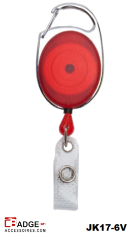 Kunststof karabijn badge-jojo comfortabel door zijn platte behuizing doorschijnend rood
