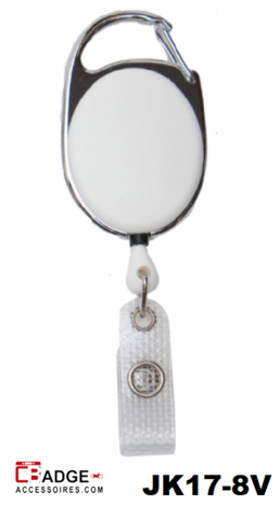 Kunststof karabijn badge-jojo comfortabel door zijn platte behuizing solid wit