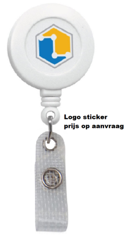 Kunststof jojo riemclip voorzien van logo sticker met extra gelamineerde laag