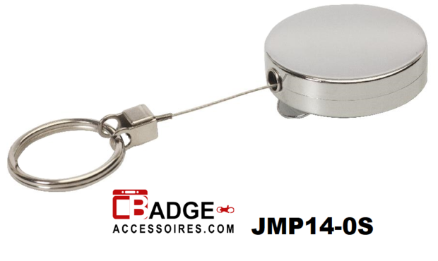 Metalen jojo (43 x 10 mm) met 85 cm staalkabel, 30 mm sleutelring en een brede degelijke riemclip