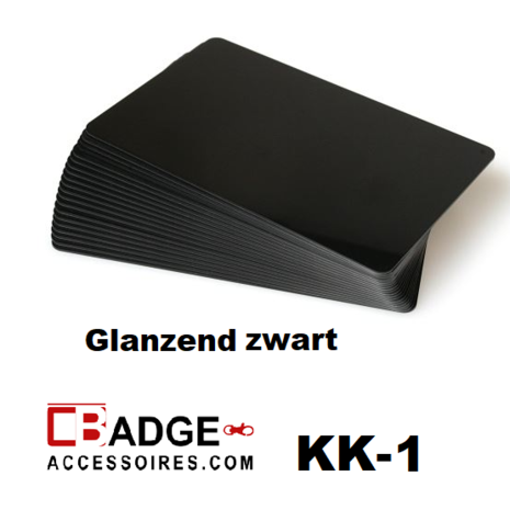 Glanzend zwart dubbelzijdig gekleurde kunststof PVC kaart in creditkaart formaat. dikte 0.76 mm