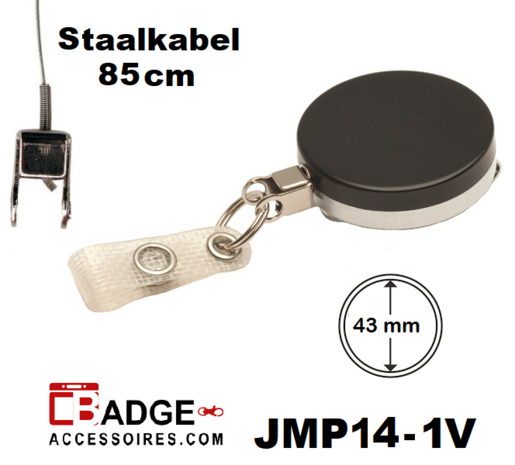 Metaal jojo Pro (43 x 10 mm) voorzien van 85 cm staalkabel en versterkt bandje zwart/chroom