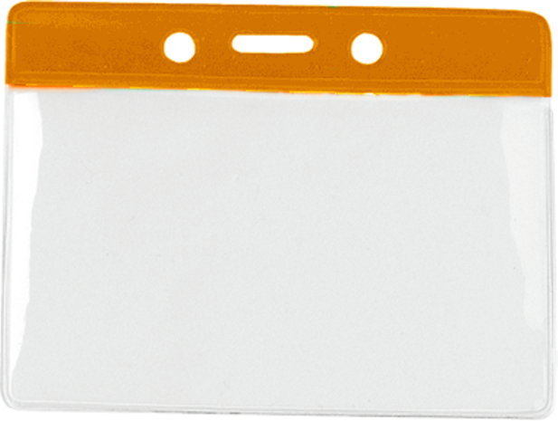 Zachte vinyl kaarthouder met oranje gekleurde strook voor snelle herkenning kaart horizontaal gedragen