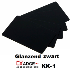 Glanzend zwart dubbelzijdig gekleurde kunststof PVC kaart in creditkaart formaat. dikte 0.76 mm